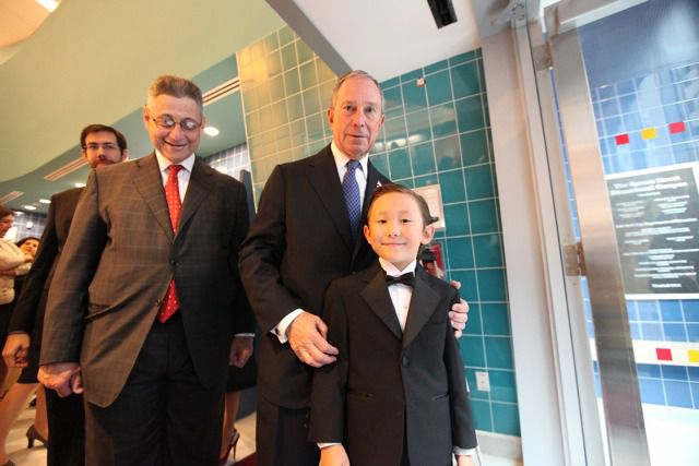 Mayor Bloomberg and then "fancy"-dressed Kyle Falls at the Spruce Street Educational Campus' 2011 first day of school